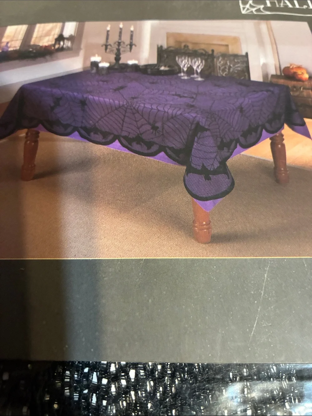 Halloween Black Bat Web Tablecloth NWT